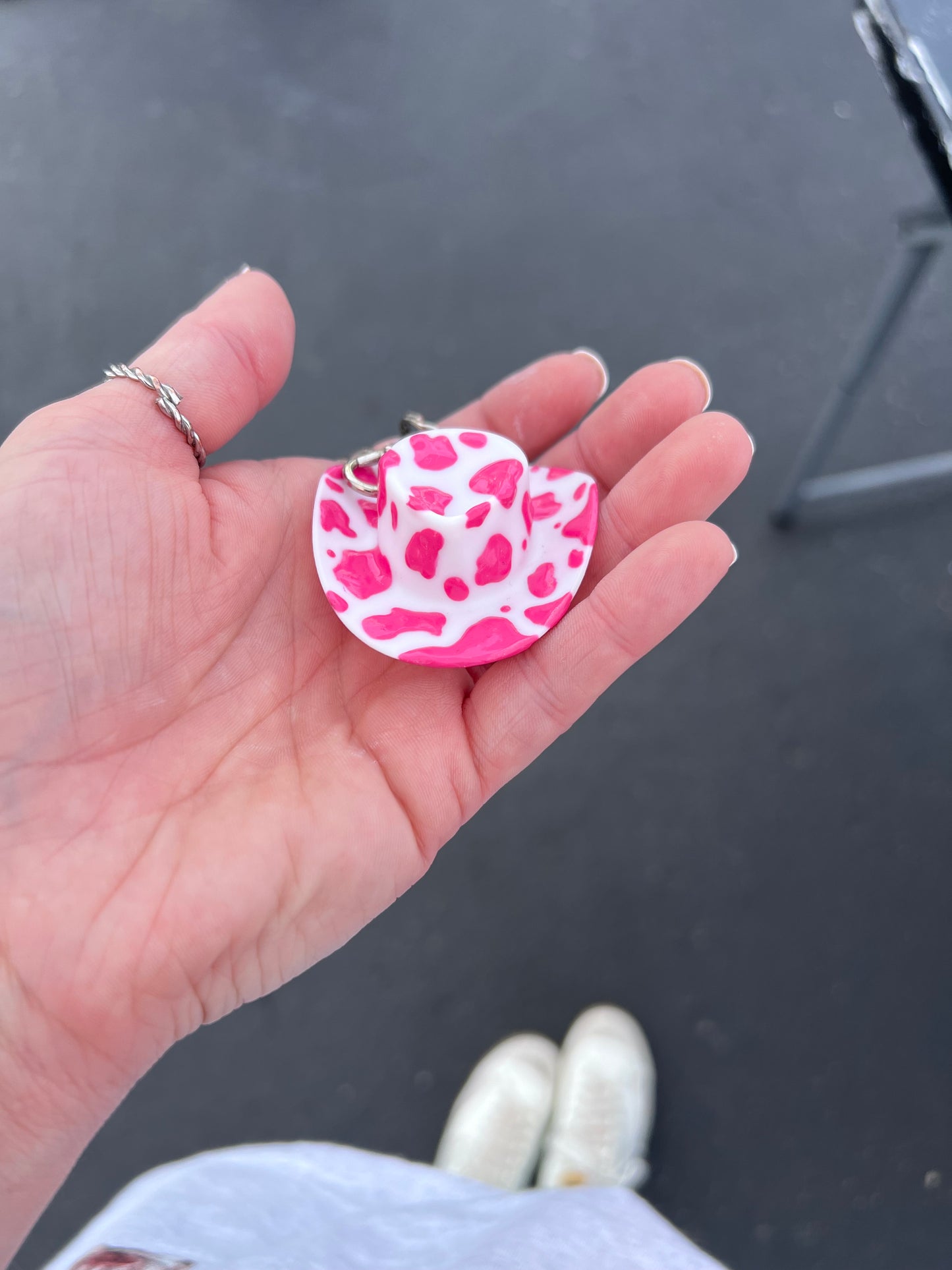 Cow Print Cowboy Hat Keychain (PINK)