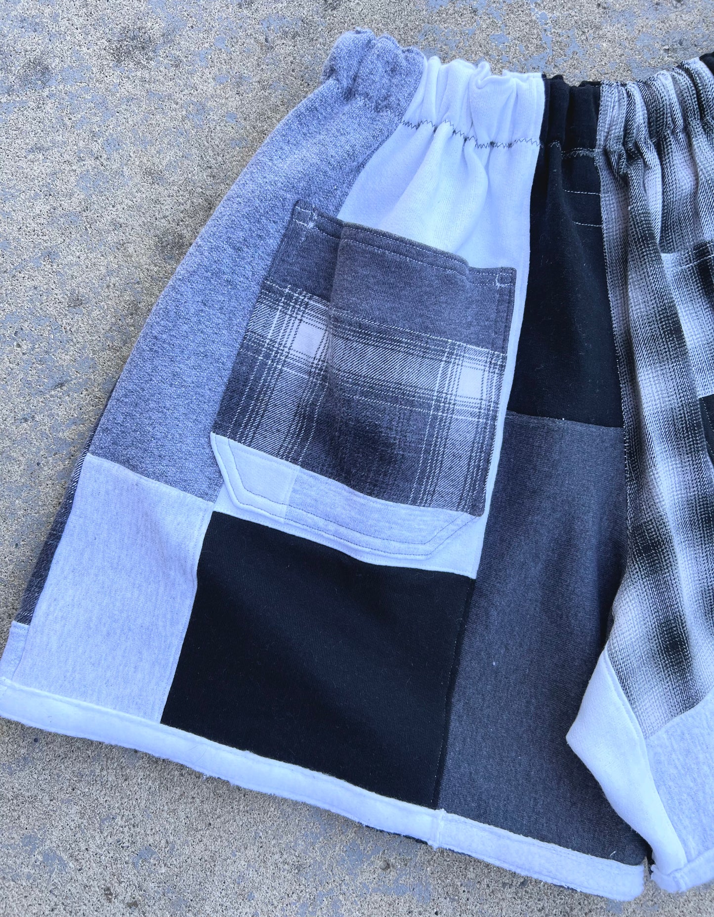 Unisex Grey Scale Harley Patchwork Shorts