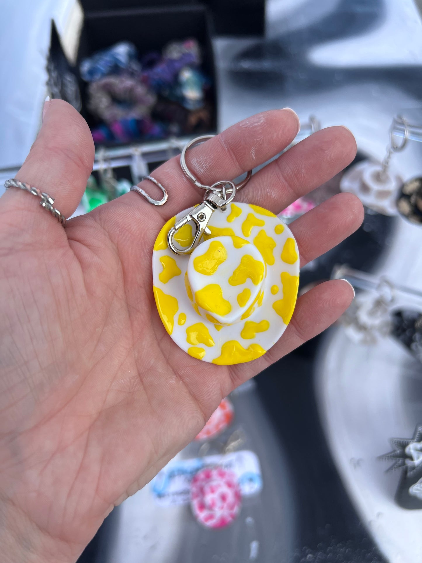 Cow Print Cowboy Hat Keychain (YELLOW)