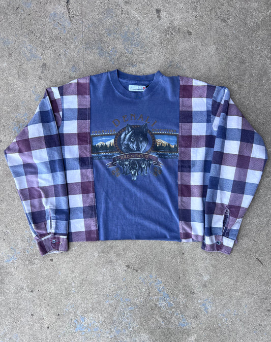 Wolf Graphic Tee + Flannel Pullover
