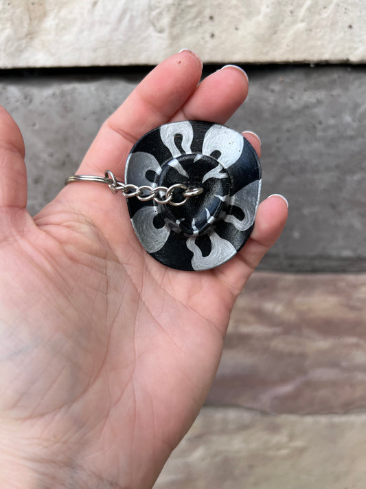 Silver Flames Cowboy Discoball Keychain