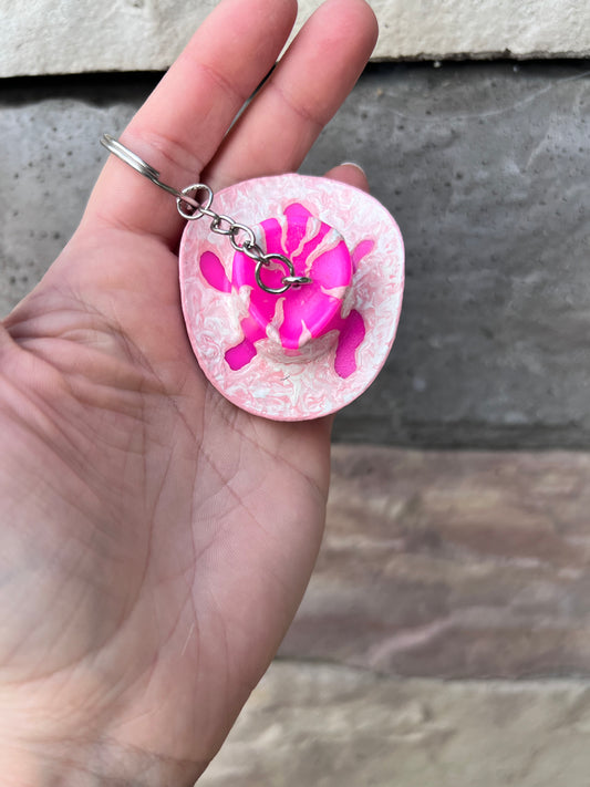 Crackled Pink Flames Inspired Cowboy Discoball Keychain