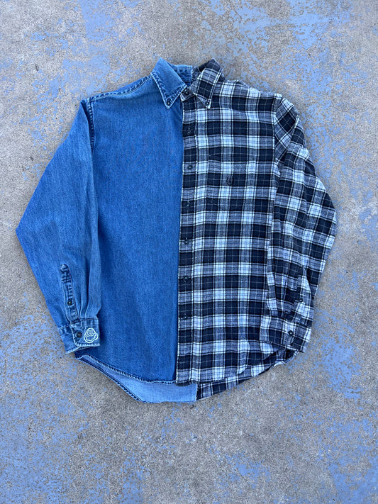 Vintage Denim + Blue & Grey Plaid Flannel