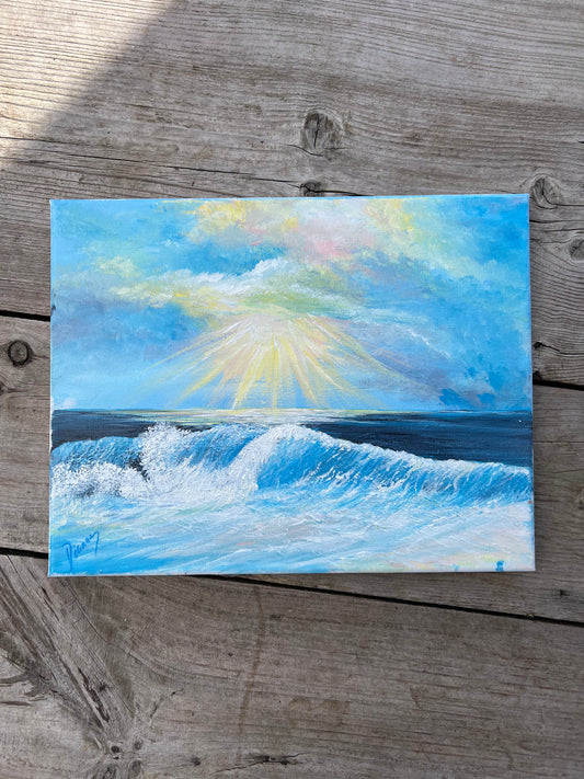 1:1 Hand Painted Wave + Beach Scene