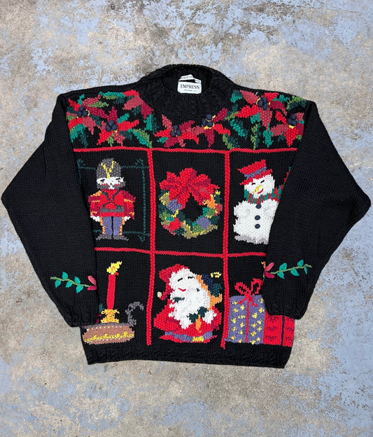 Vintage Holiday Themed Mock Neck Knit Sweater