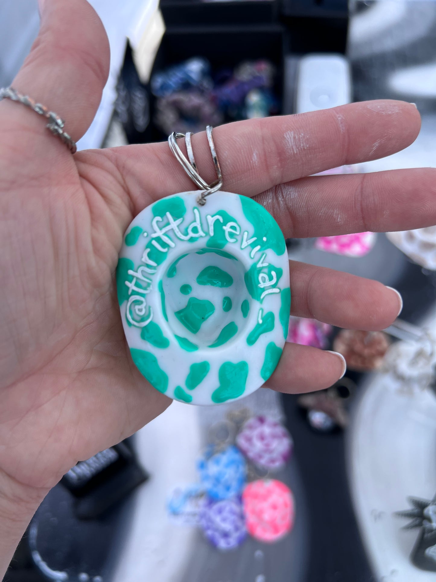 Cow Print Cowboy Hat Keychain (SAGE GREEN)