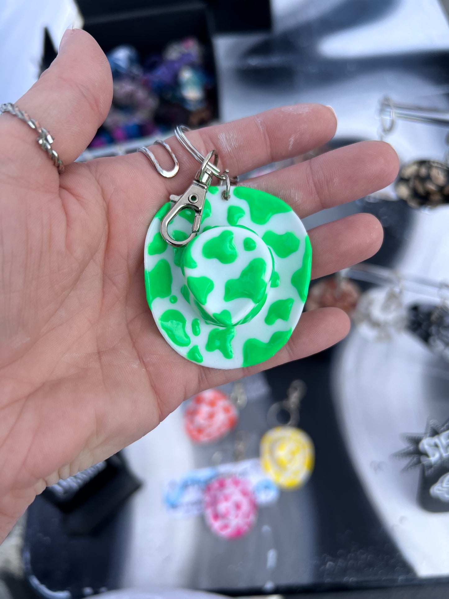 Cow Print Cowboy Hat Keychain