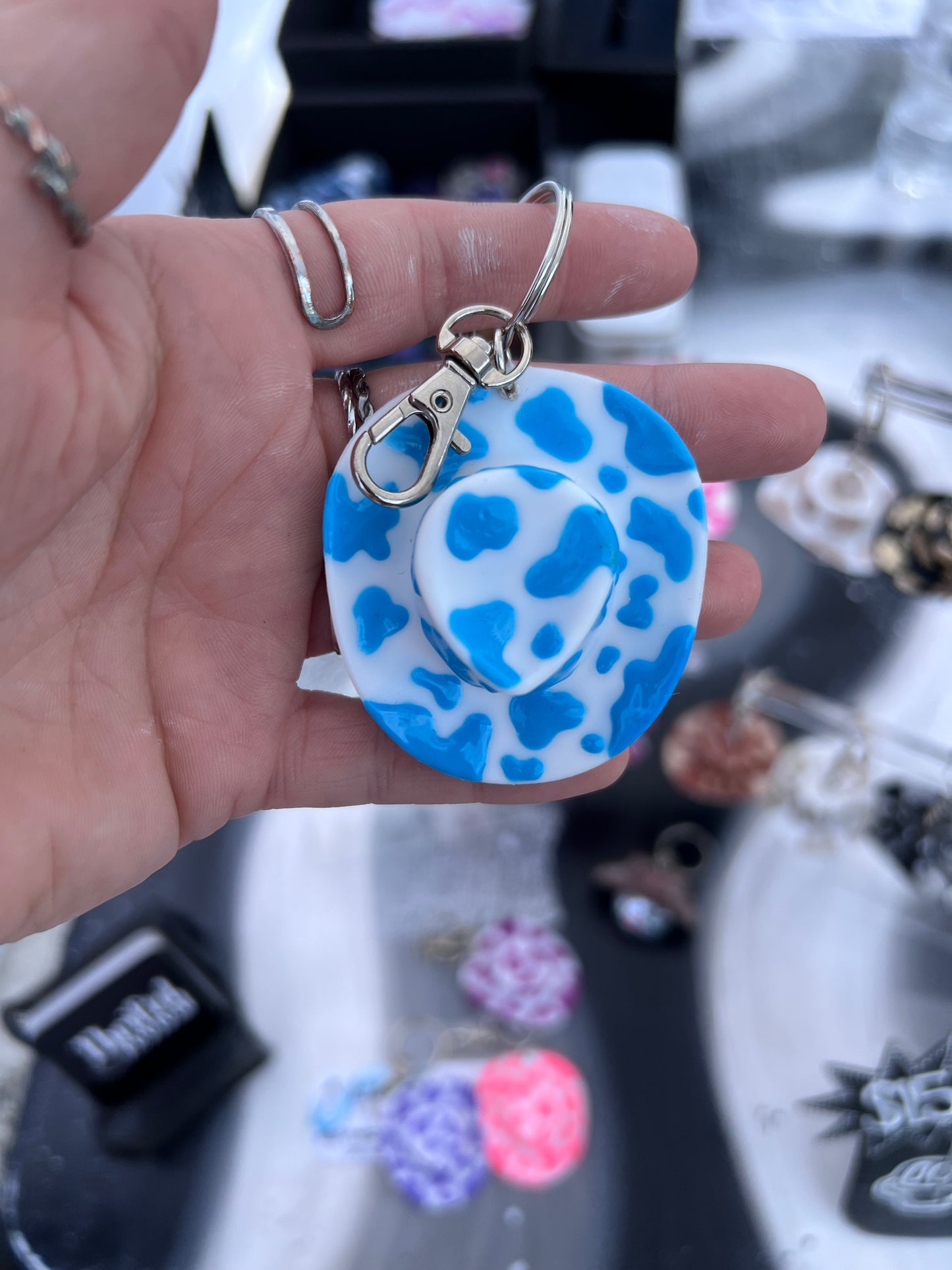 Cow Print Cowboy Hat Keychain (BB BLUE)