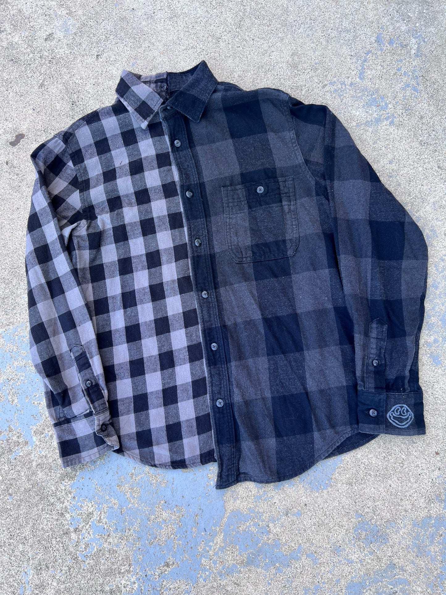 Black/Grey Checkered Two Tone Half & Half Flannel