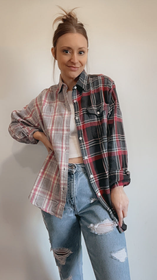 Two Tone Pink Plaid Half & Half Flannel