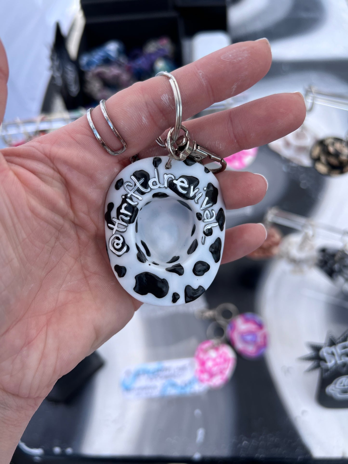 Cow Print Cowboy Hat Keychain (BLACK)