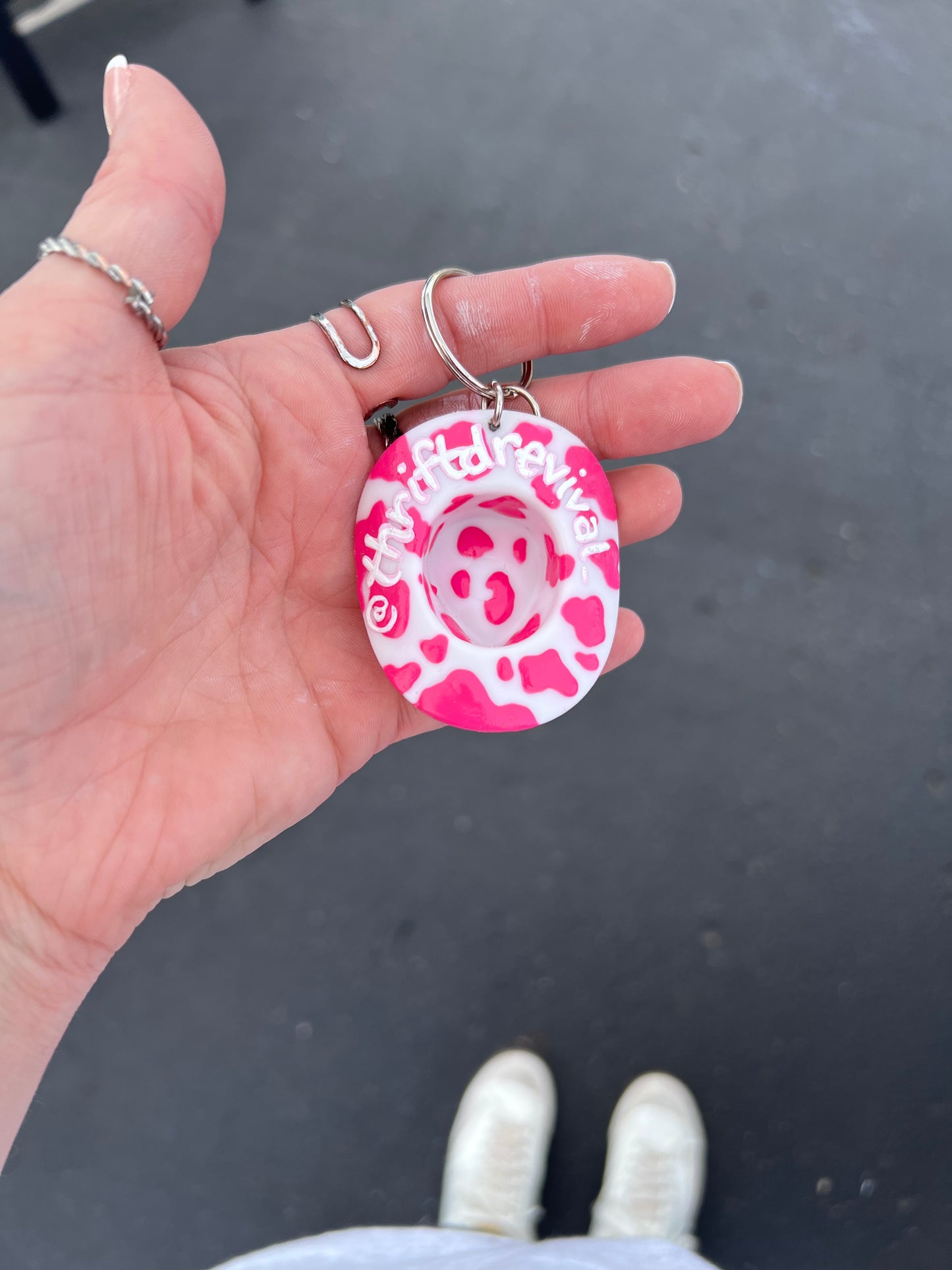 Cow Print Cowboy Hat Keychain (PINK)
