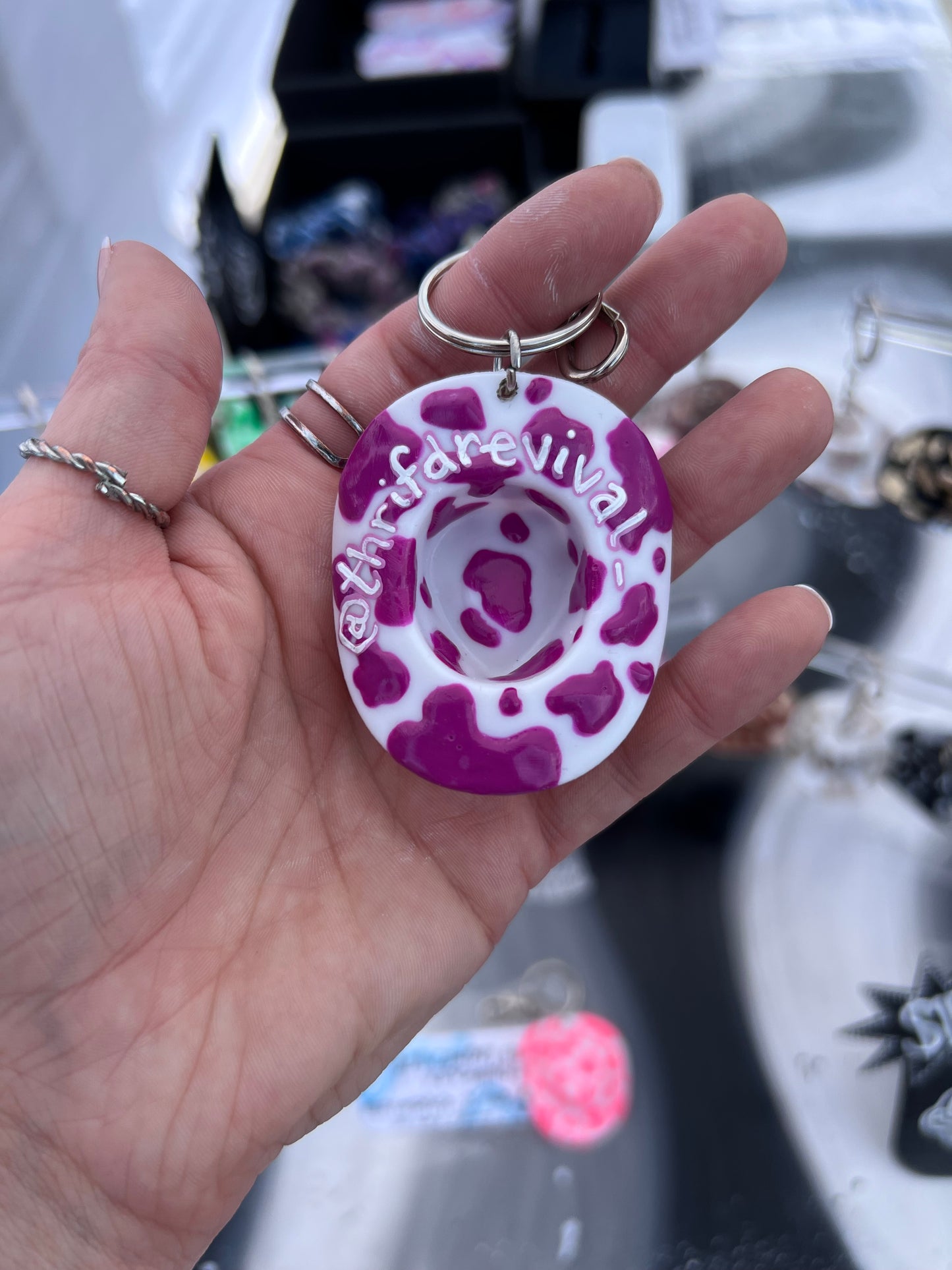 Cow Print Cowboy Hat Keychain (MAGENTA)