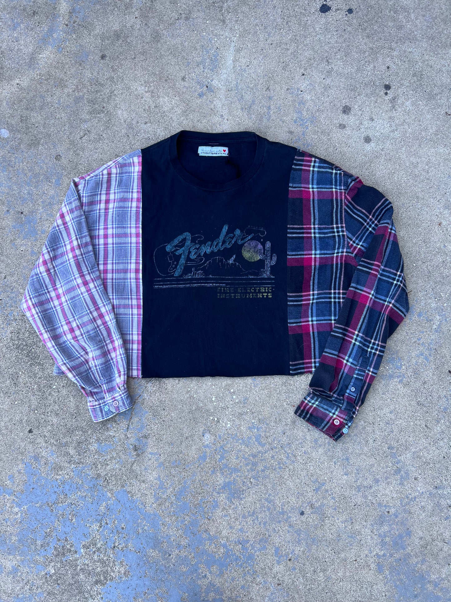 Fender Two Tone Cropped Flannel Pullover Top