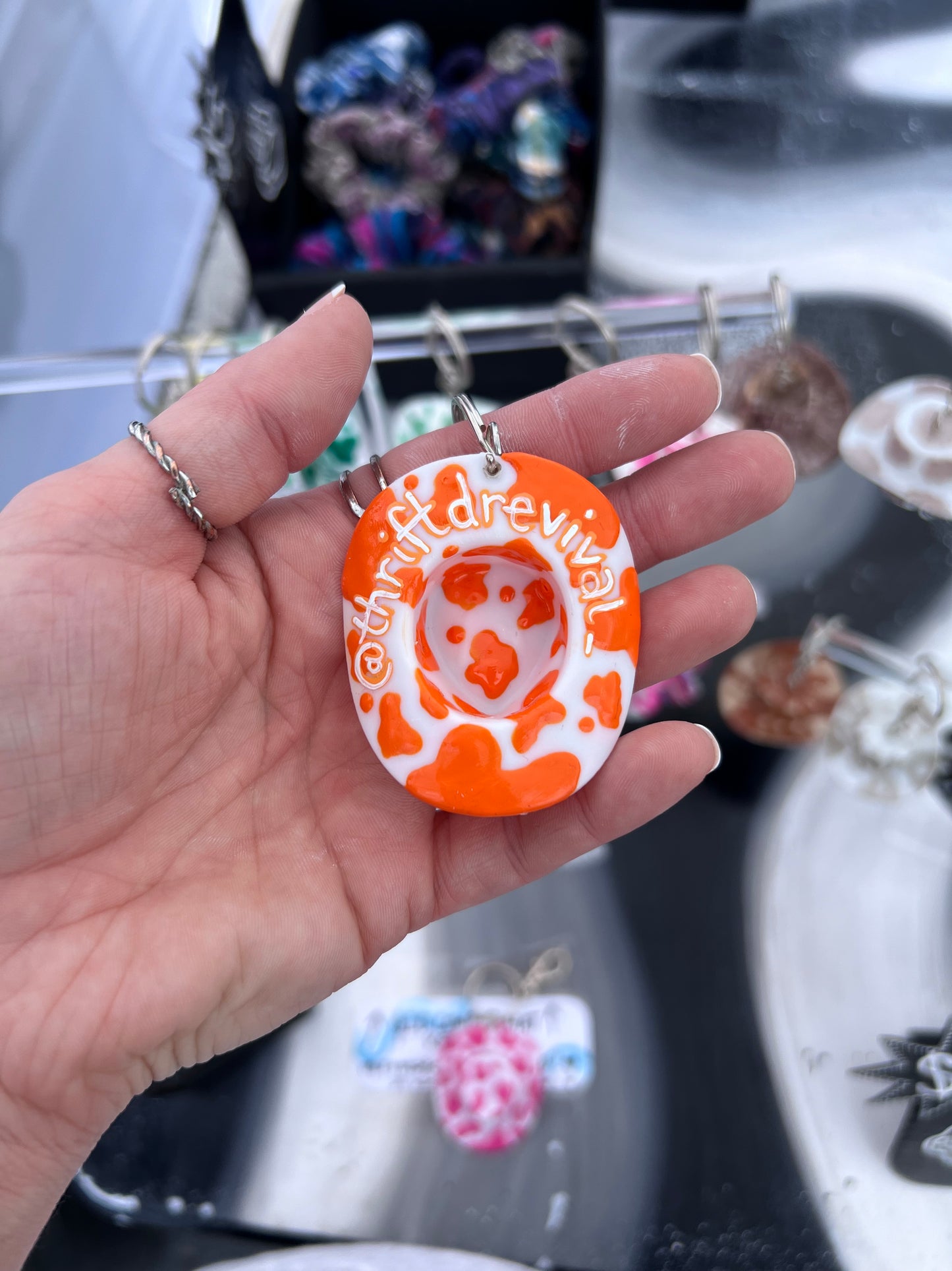 Cow Print Cowboy Hat Keychain (ORANGE)