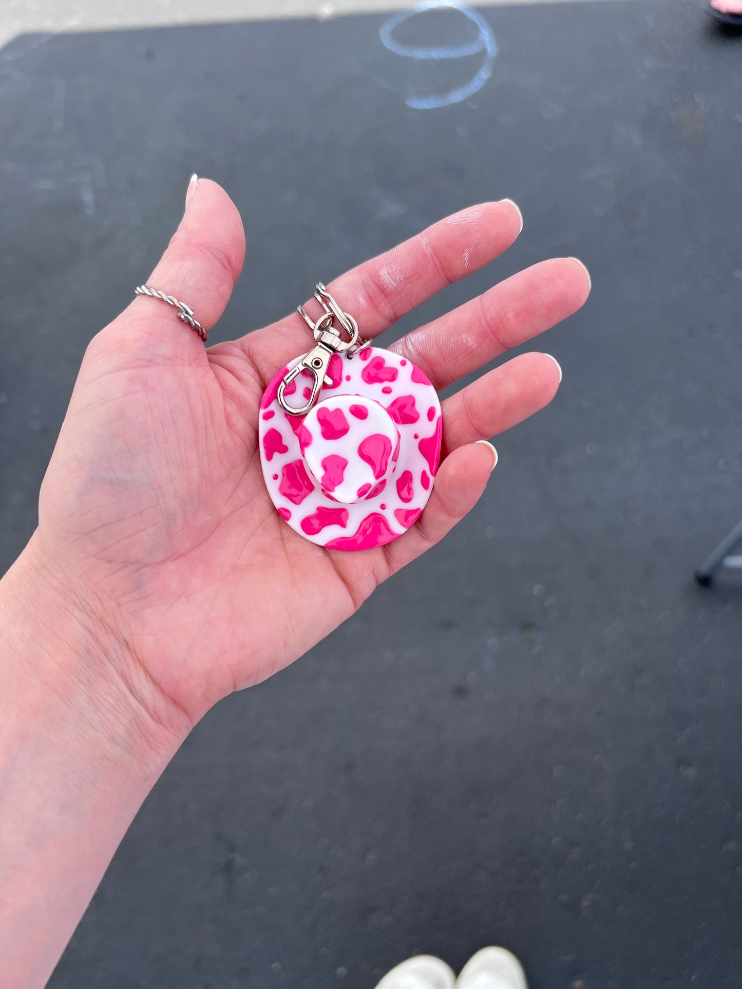 Cow Print Cowboy Hat Keychain (PINK)