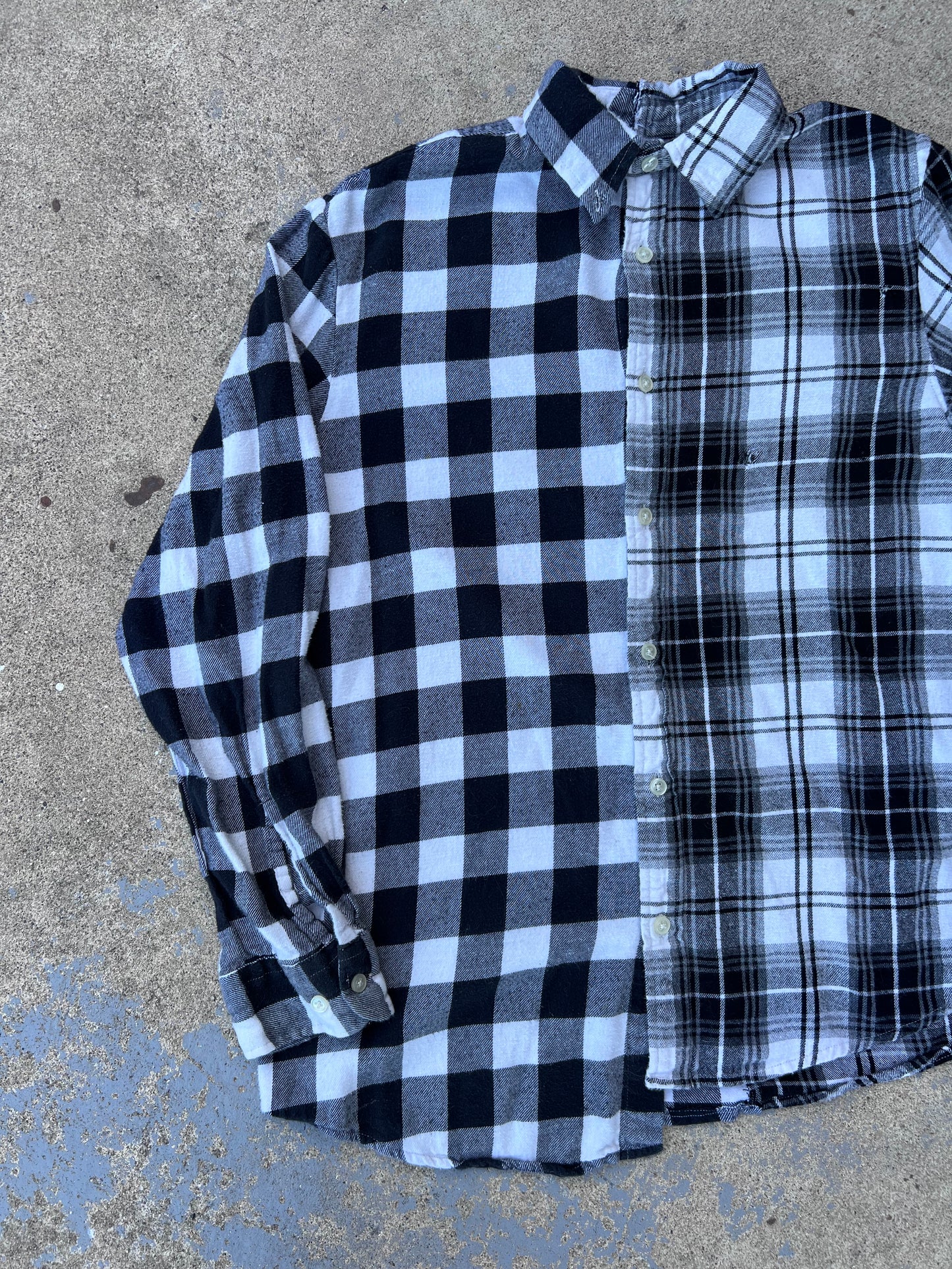 Black Checkered Two Tone Half & Half Flannel