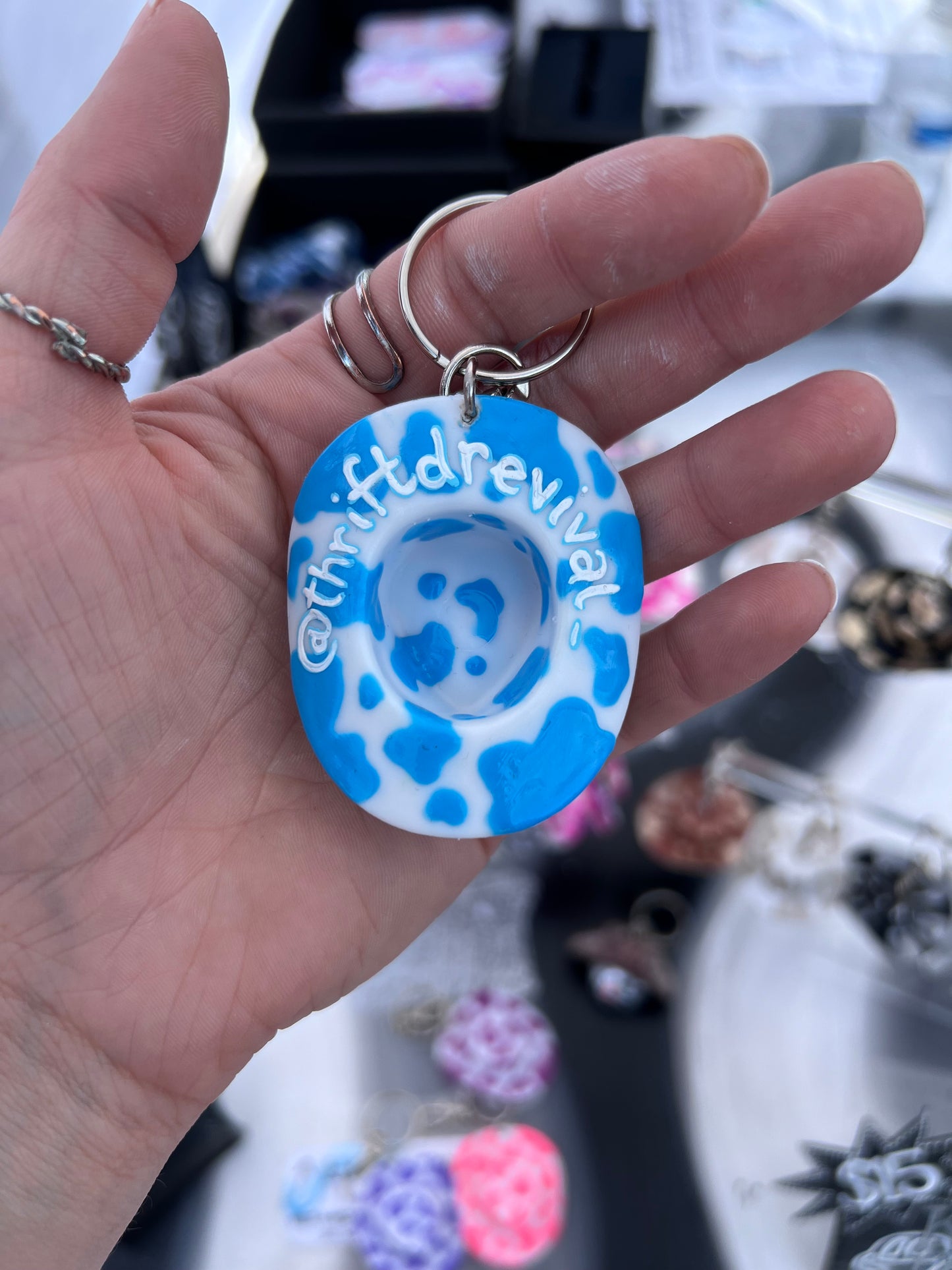 Cow Print Cowboy Hat Keychain (BB BLUE)