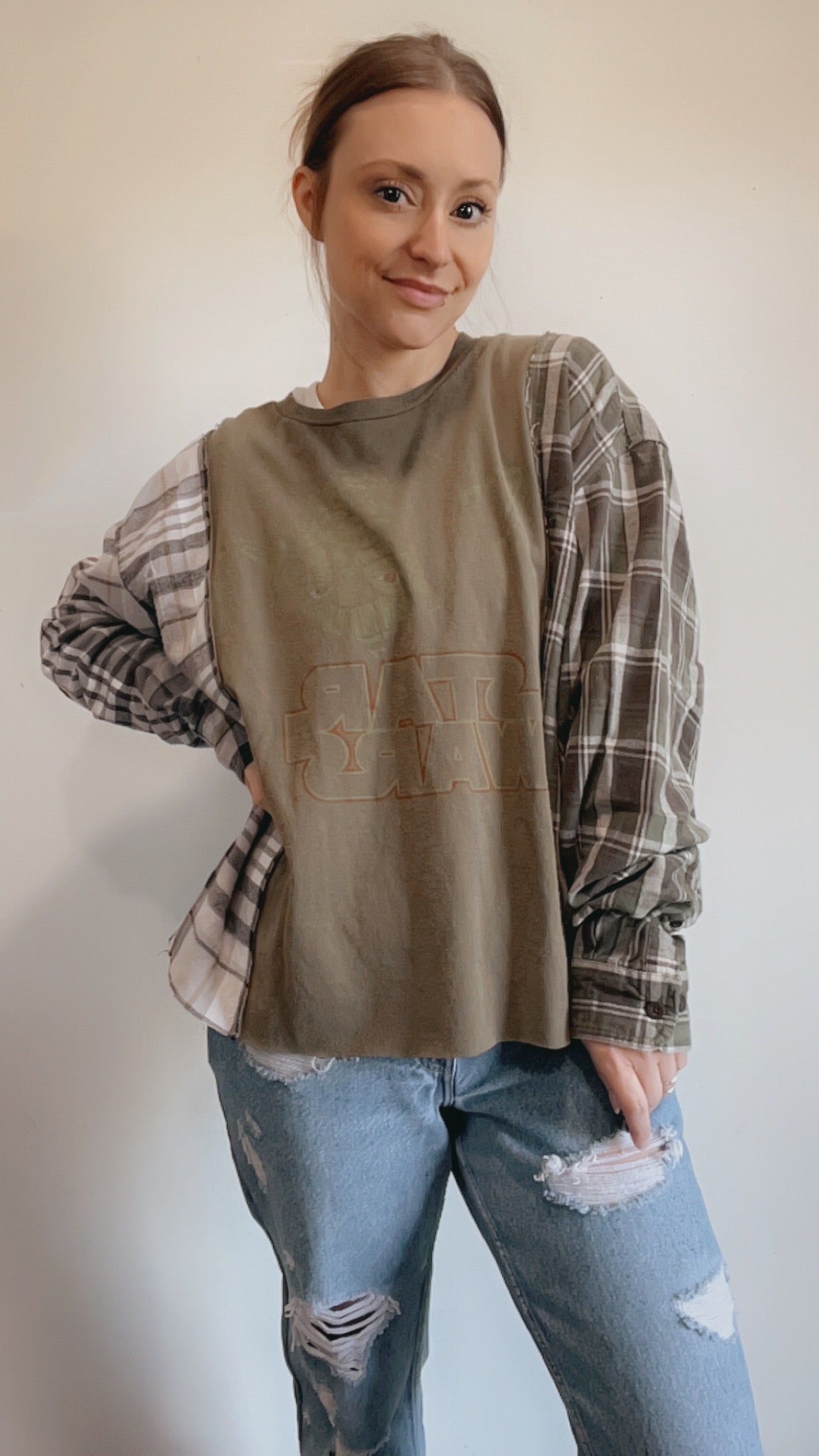 Two Tone Yoda Star Wars Flannel Pullover Top