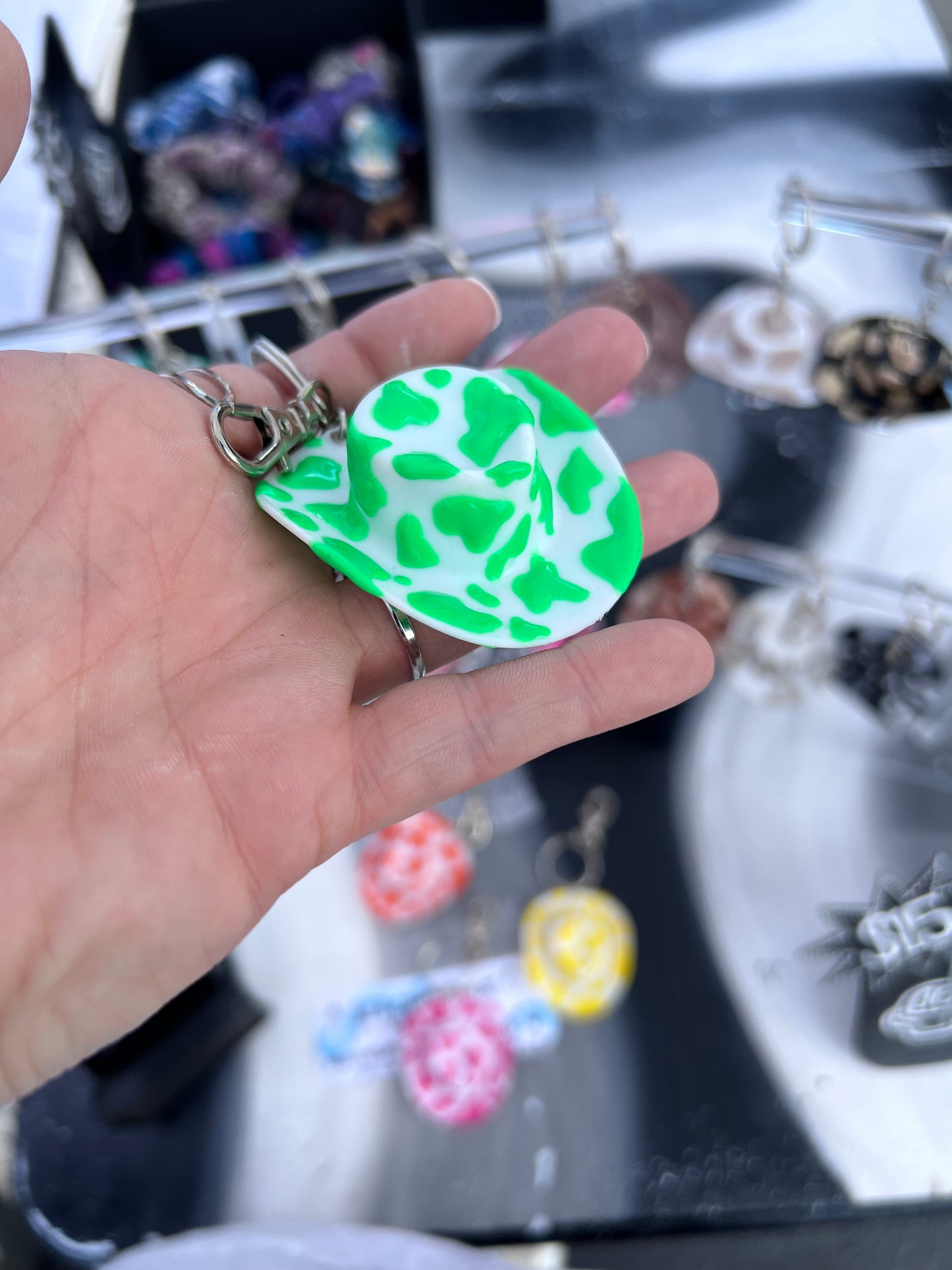 Cow Print Cowboy Hat Keychain