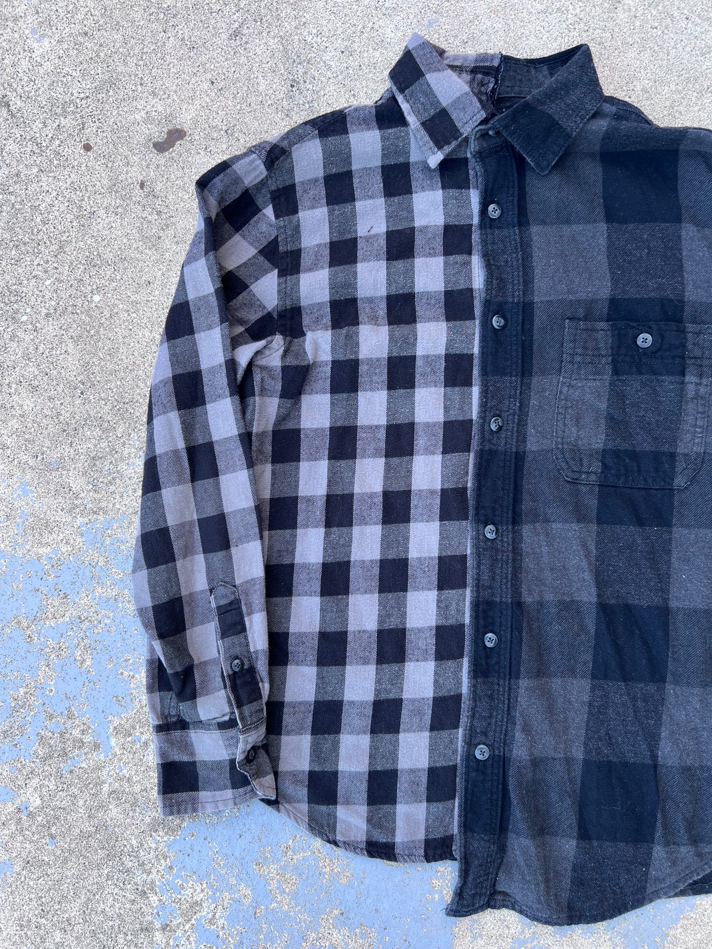 Black/Grey Checkered Two Tone Half & Half Flannel