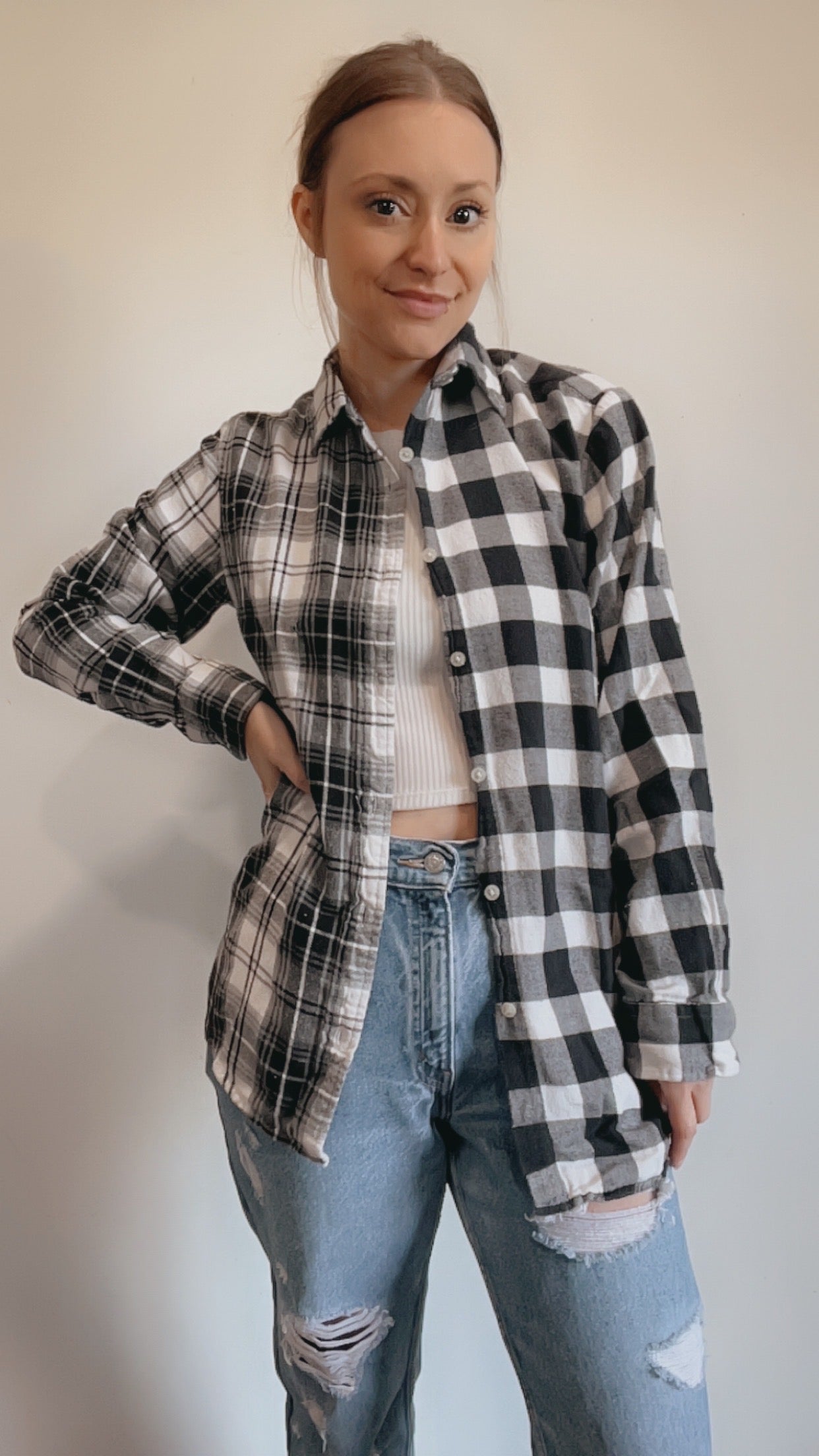 Black Checkered Two Tone Half & Half Flannel