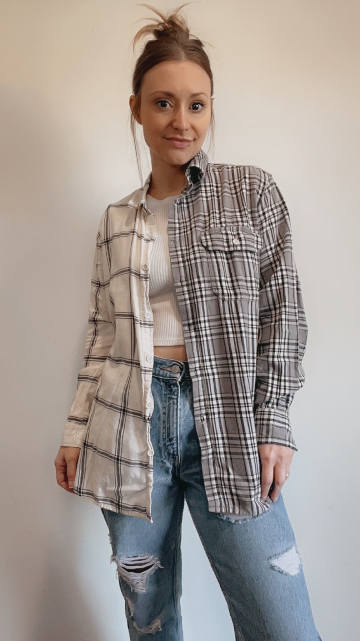 Grey/White Two Tone Half & Half Flannel