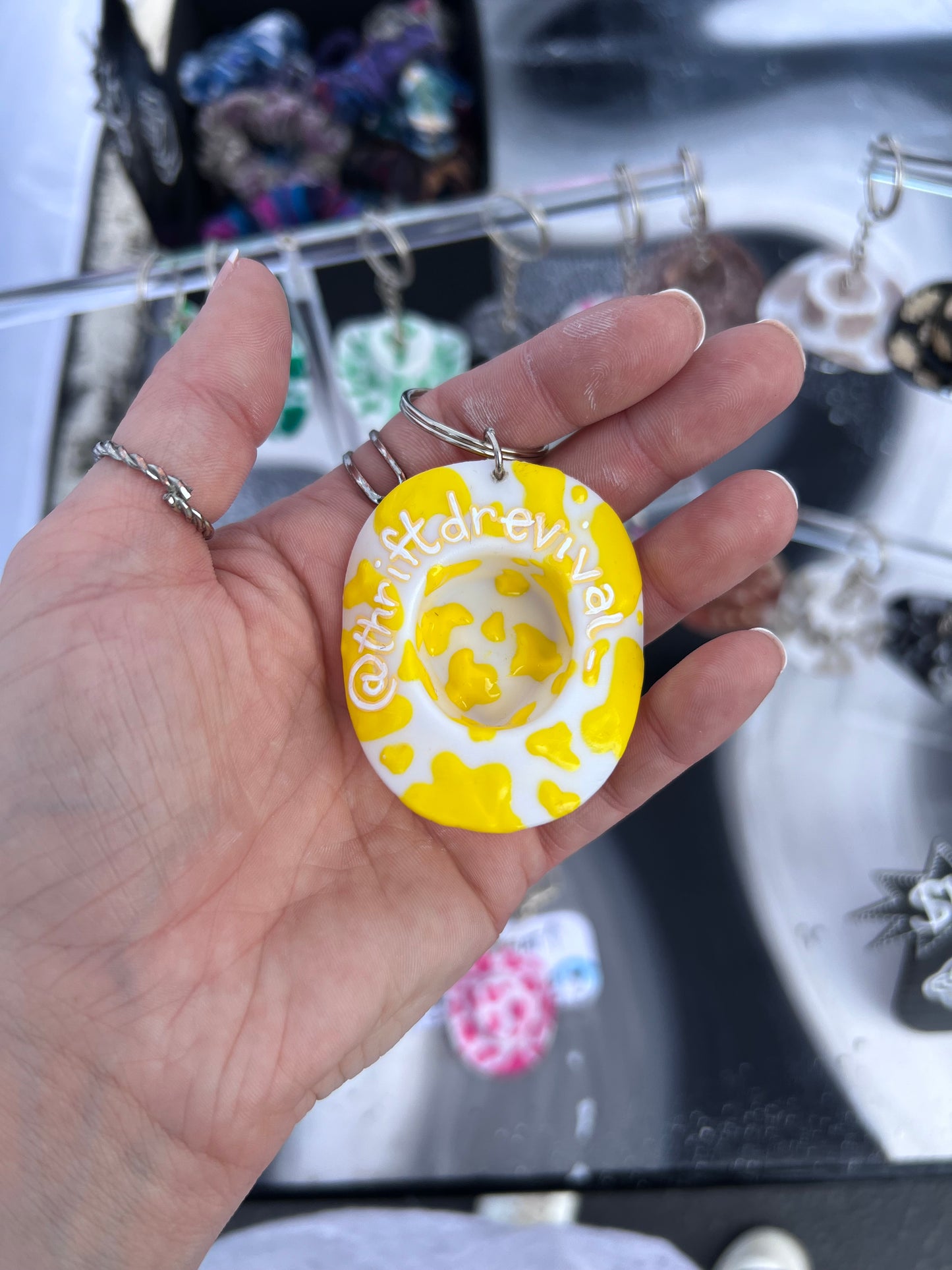 Cow Print Cowboy Hat Keychain (YELLOW)