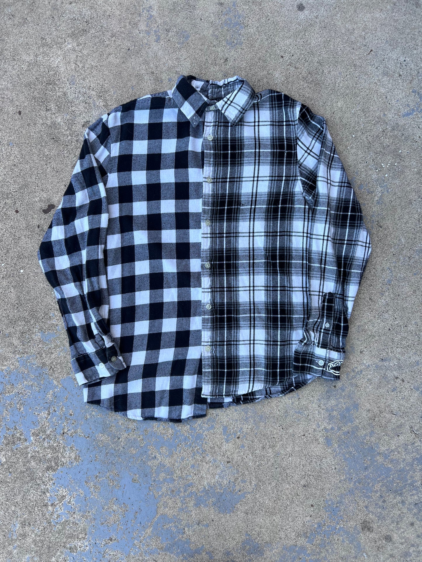 Black Checkered Two Tone Half & Half Flannel