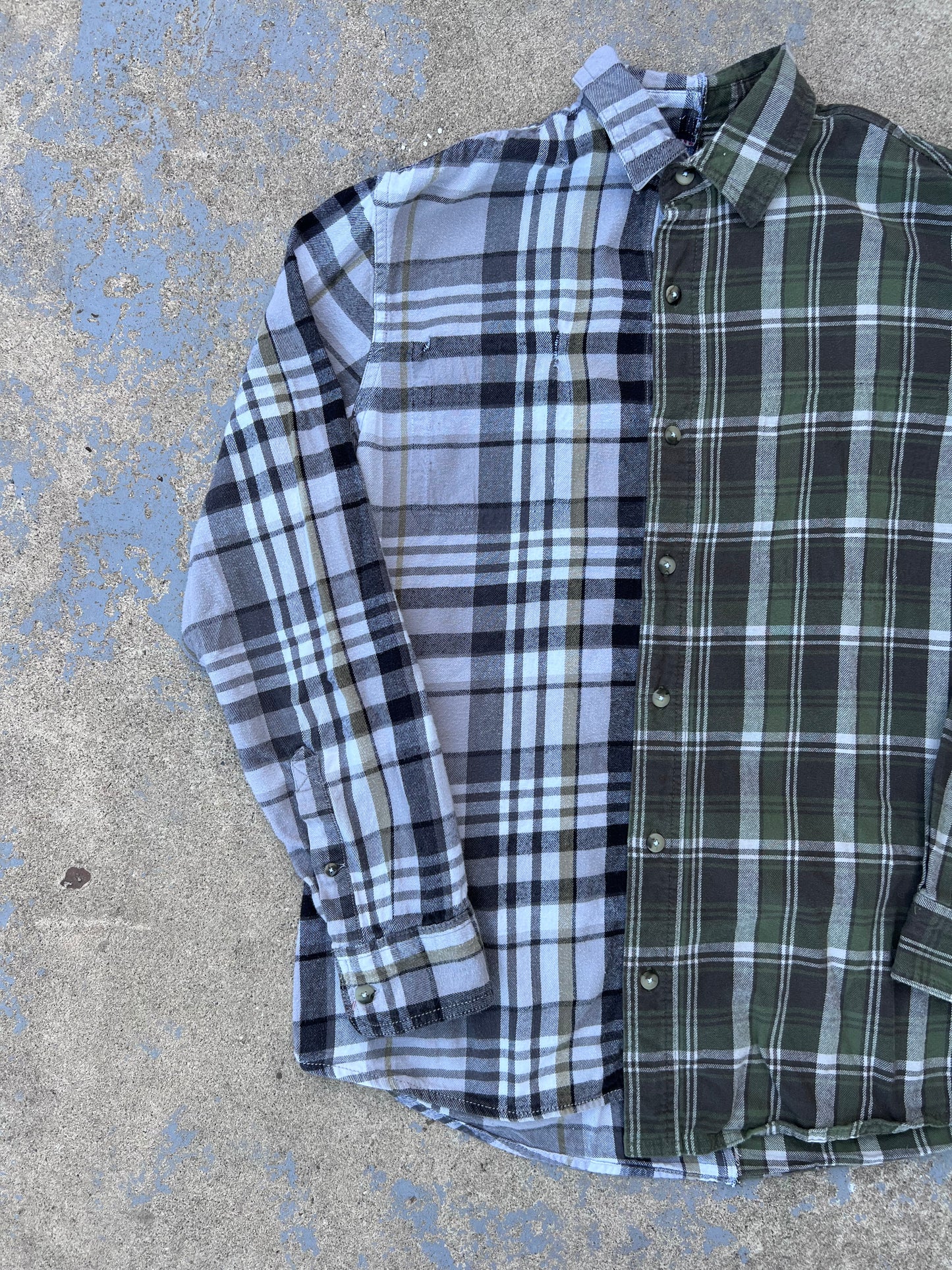 Two Tone Green Plaid Half & Half Flannel