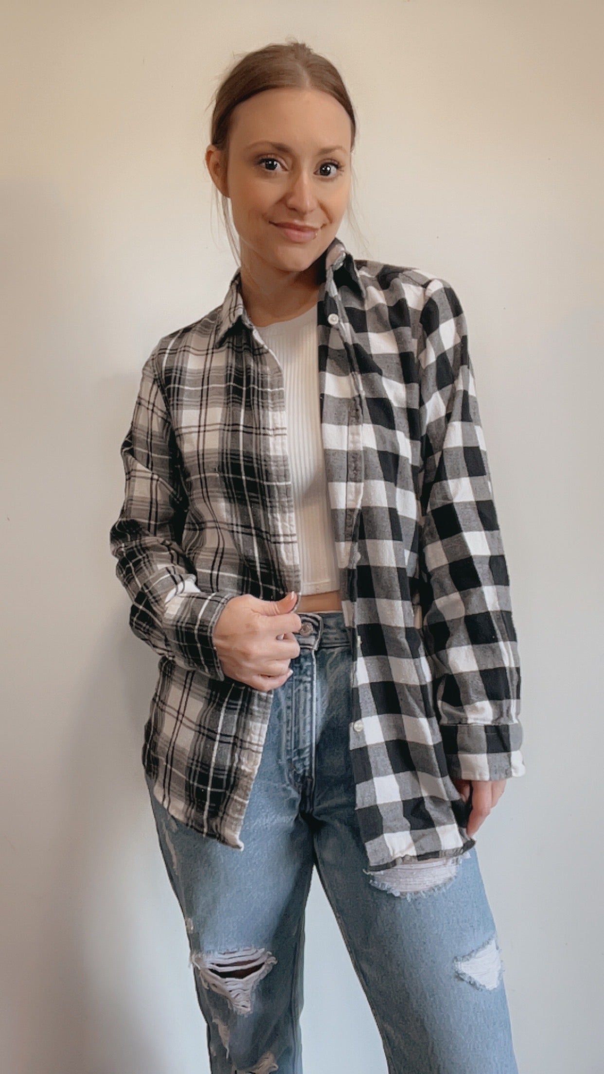 Black Checkered Two Tone Half & Half Flannel