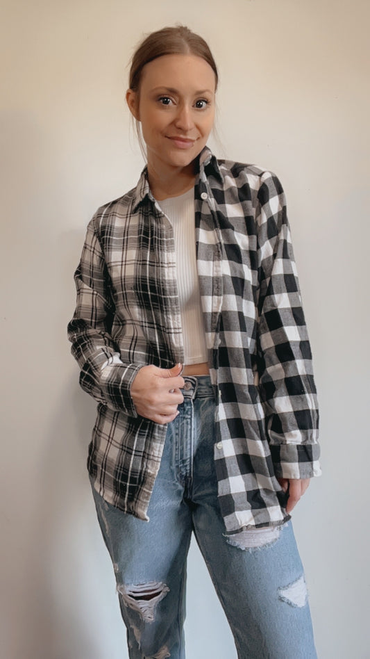 Black Checkered Two Tone Half & Half Flannel