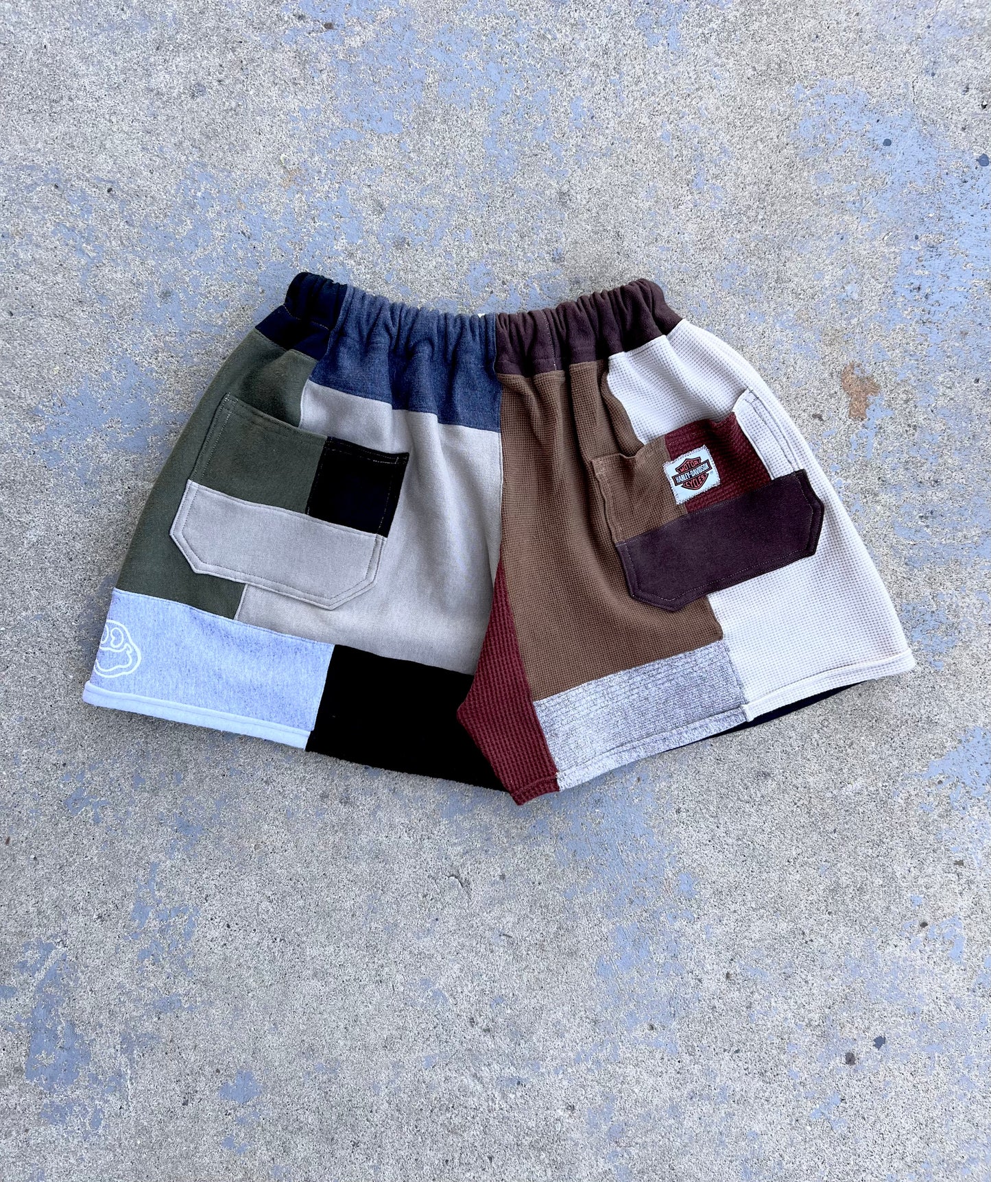 Harley Davidson Graphic + Patchwork Shorts