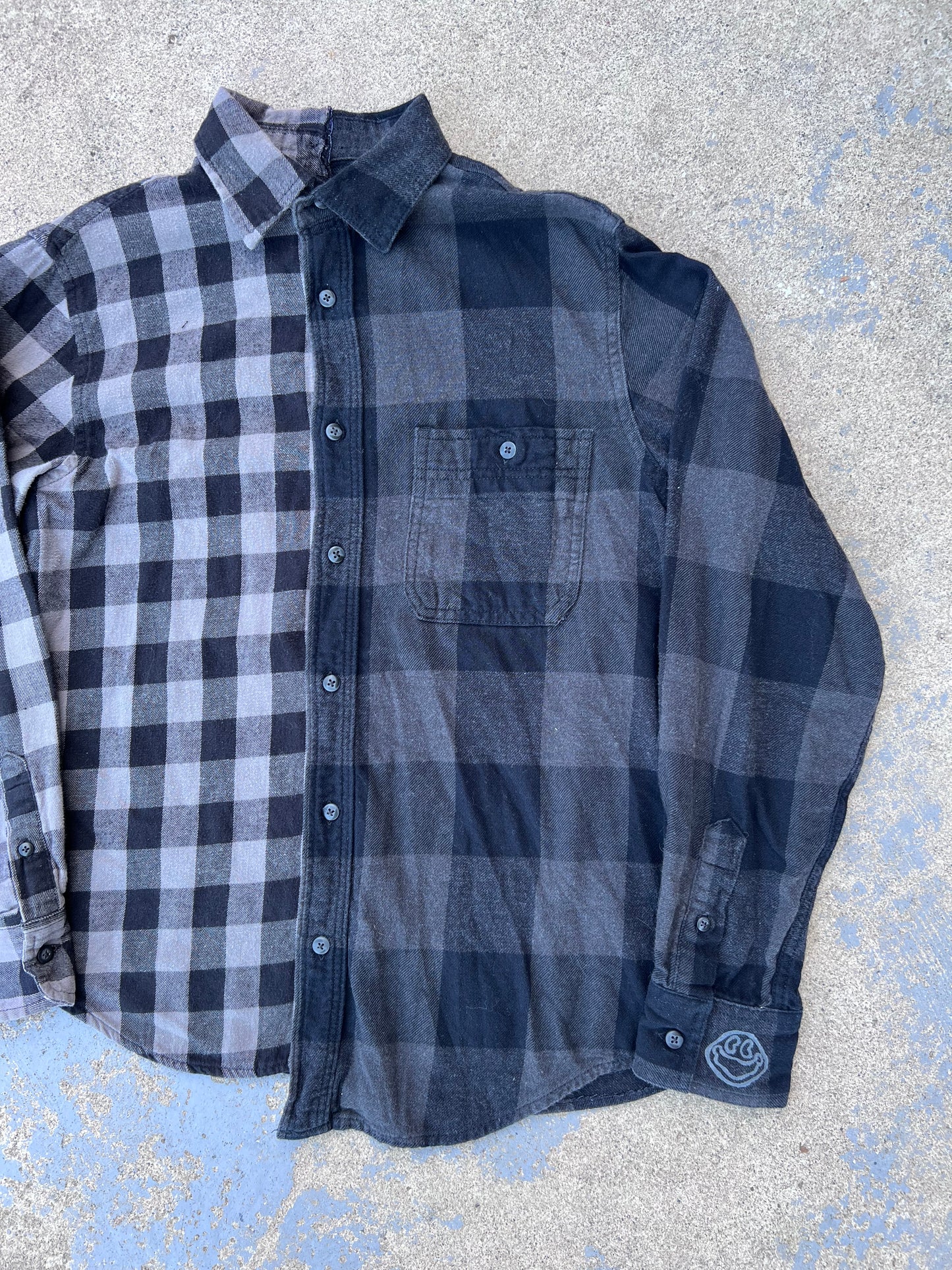 Black/Grey Checkered Two Tone Half & Half Flannel