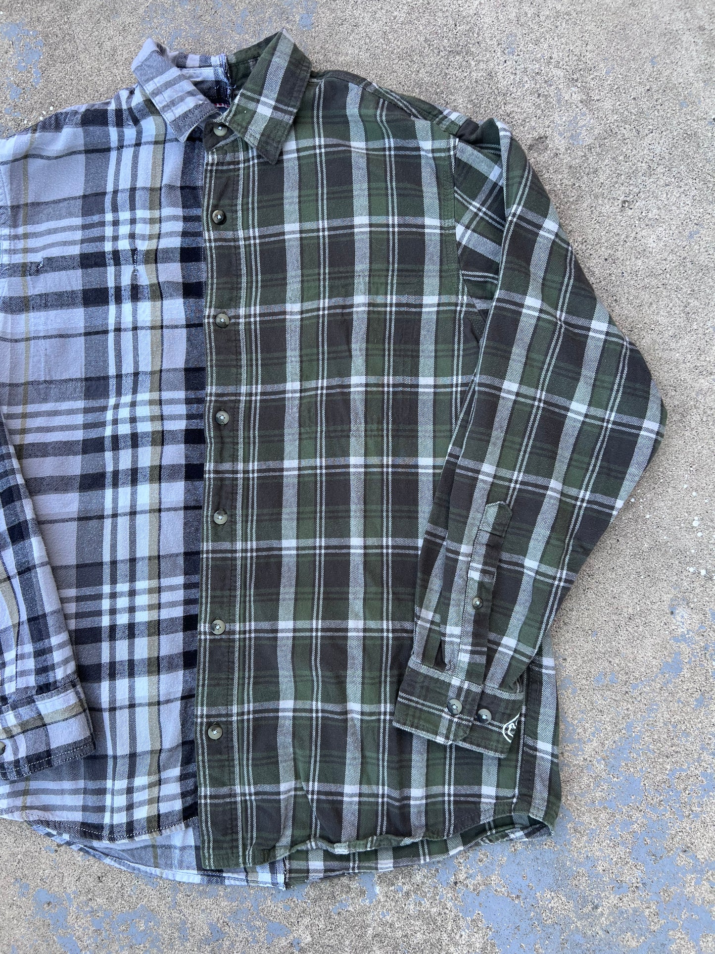 Two Tone Green Plaid Half & Half Flannel