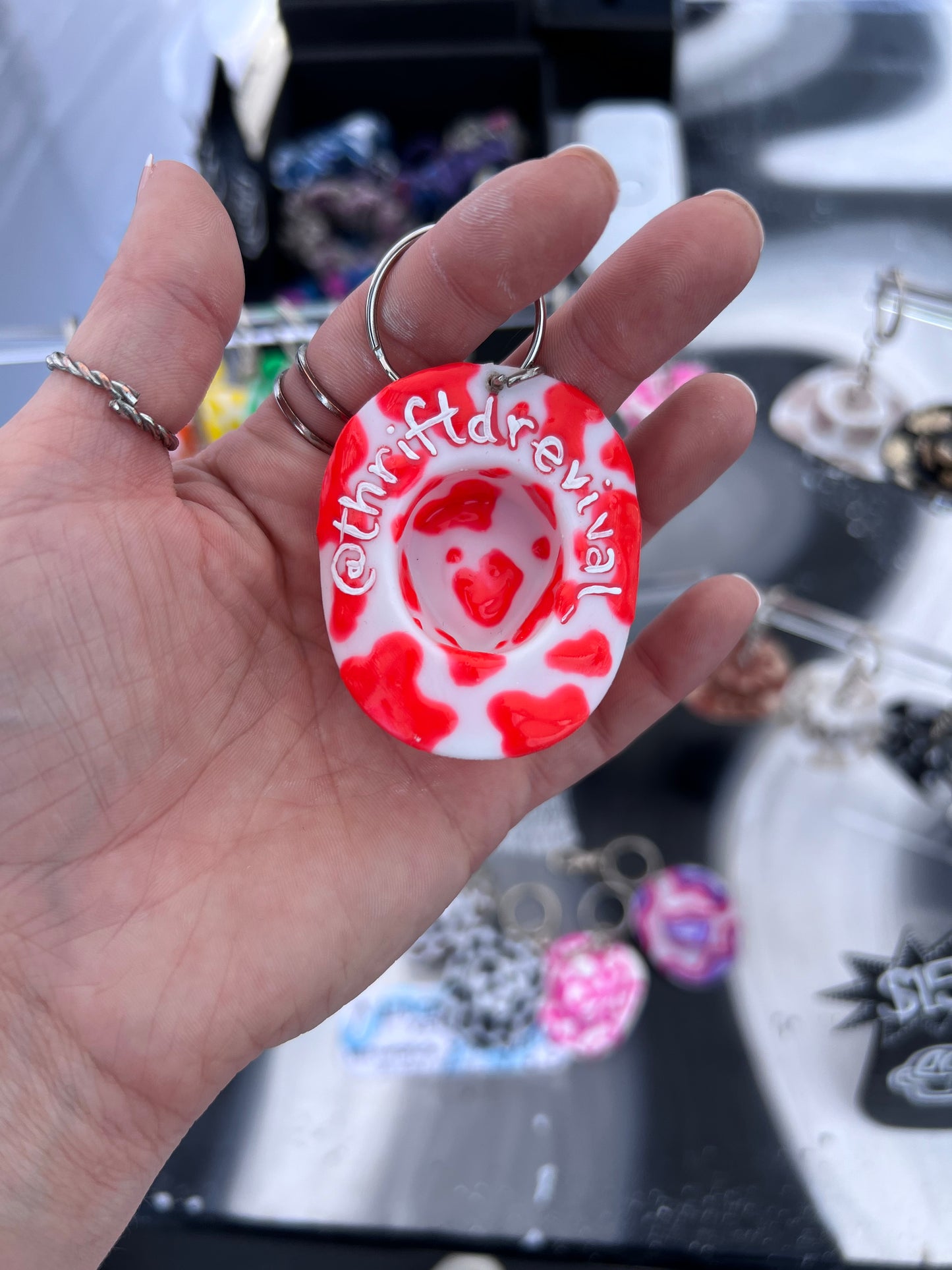 Cow Print Cowboy Hat Keychain (RED)