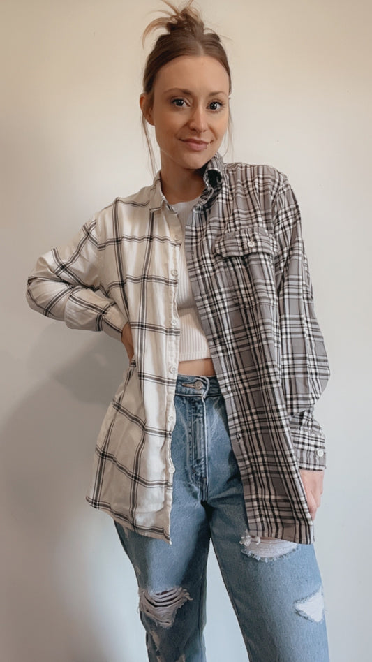 Grey/White Two Tone Half & Half Flannel