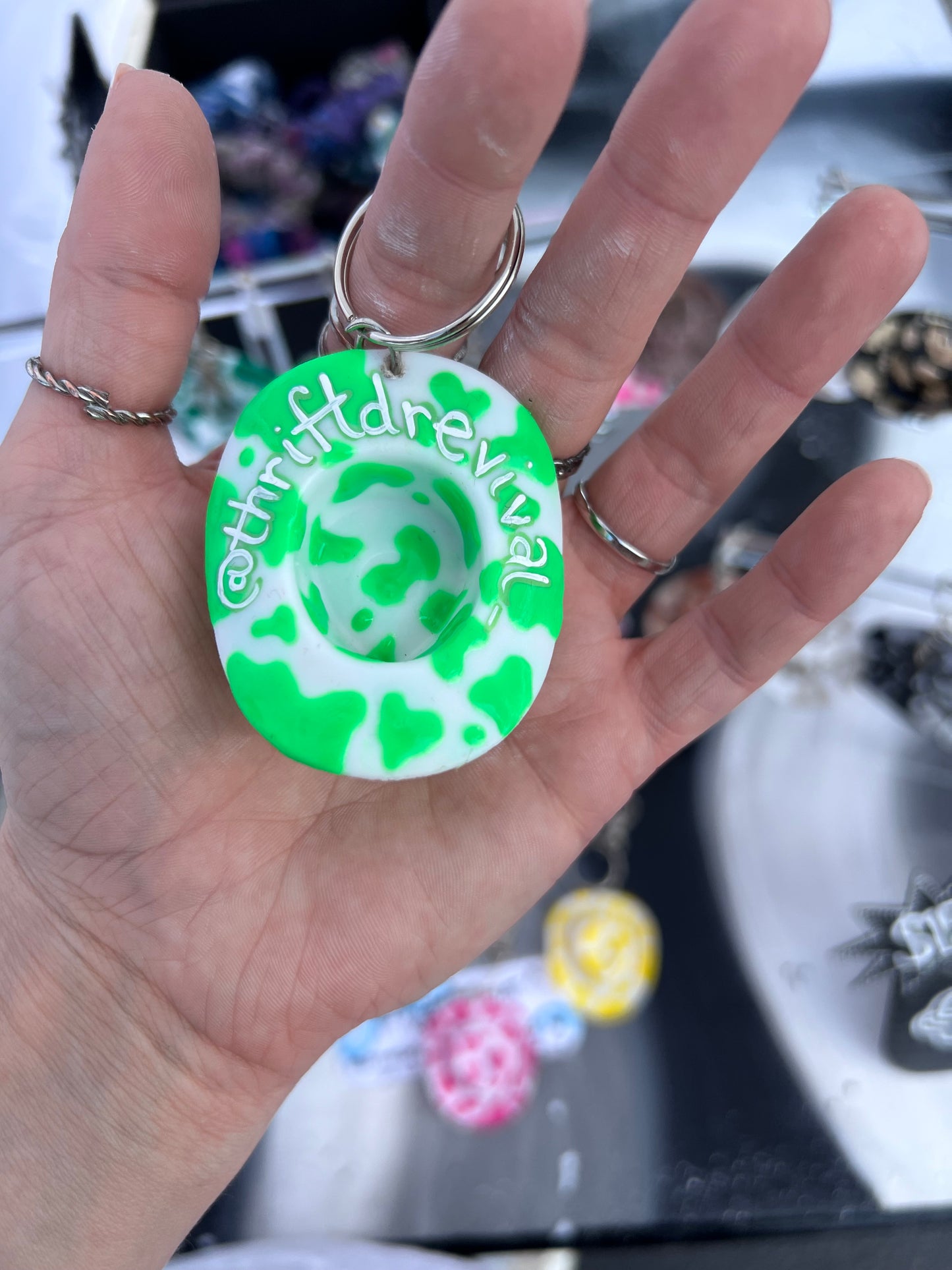 Cow Print Cowboy Hat Keychain