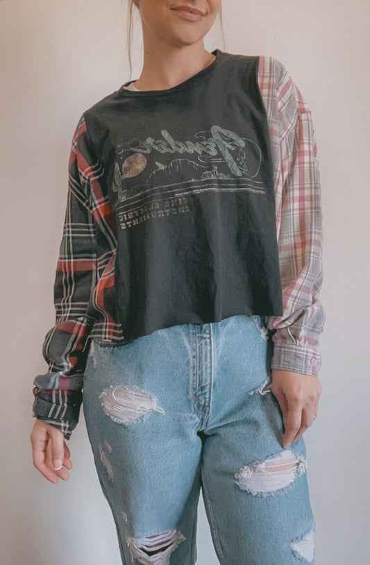 Fender Two Tone Cropped Flannel Pullover Top