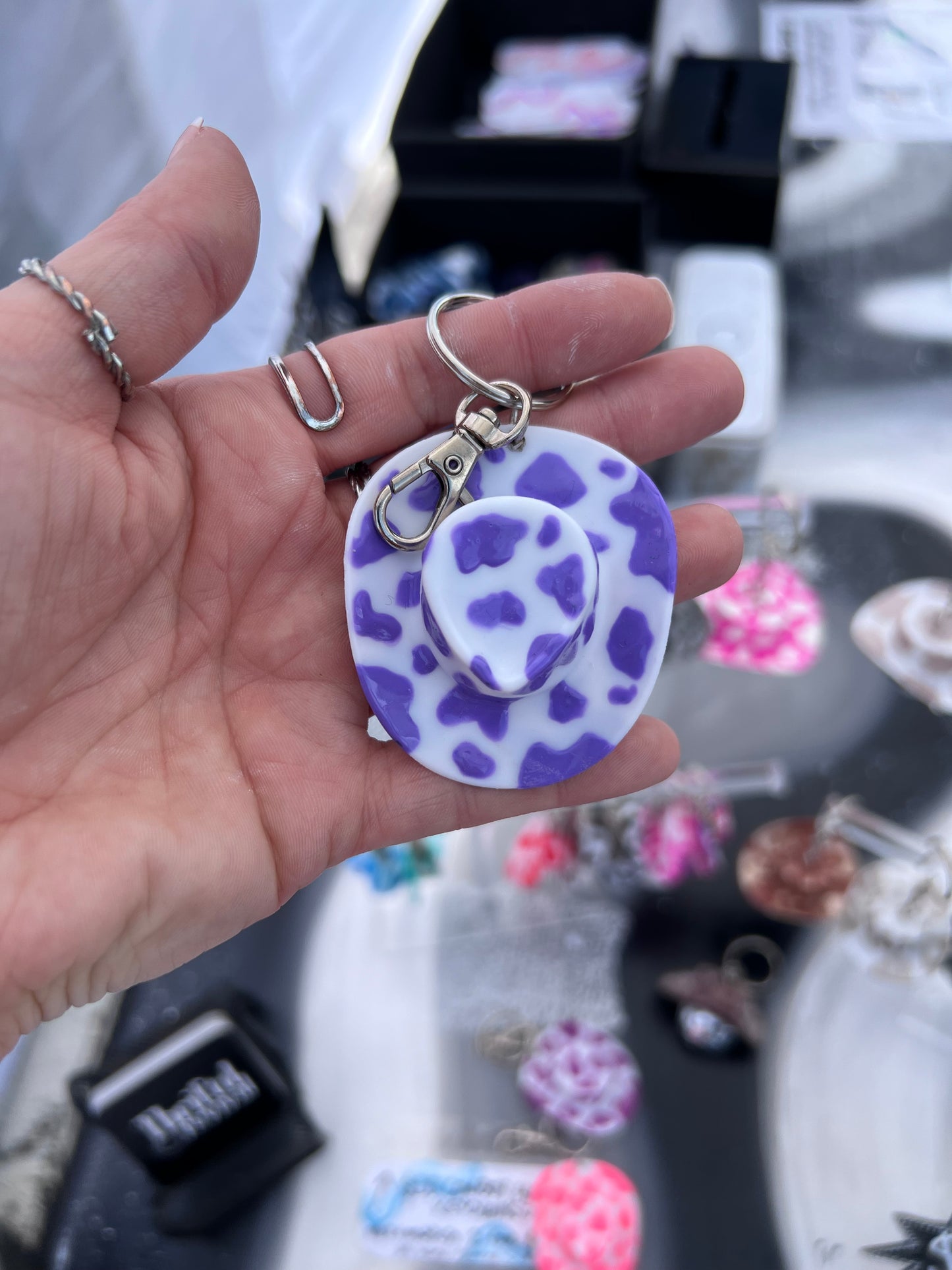 Cow Print Cowboy Hat Keychain (PURPLE)