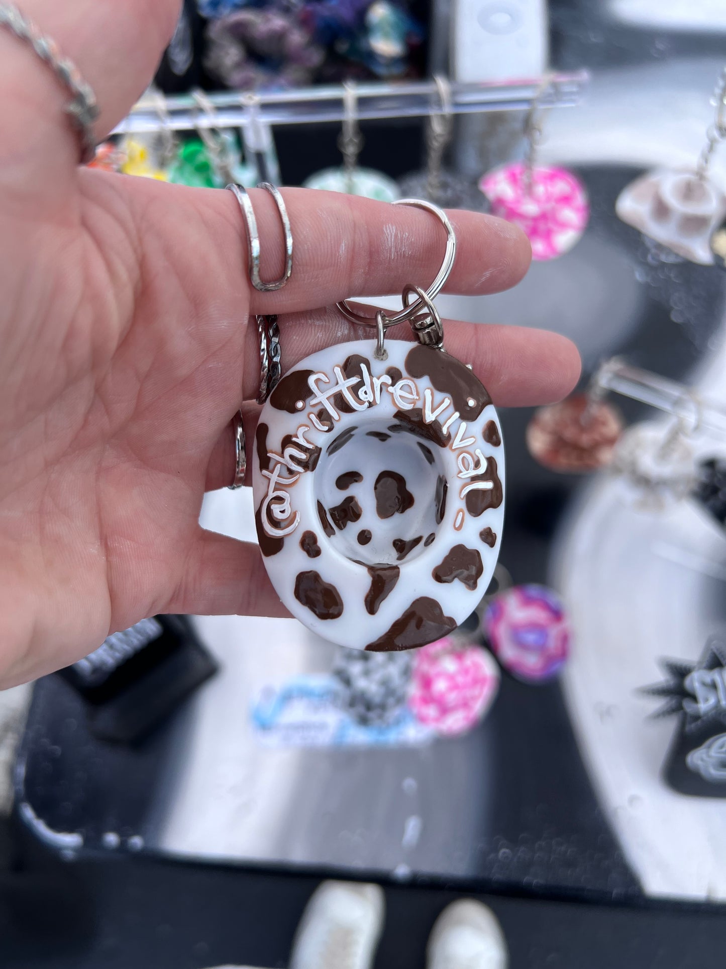 Cow Print Cowboy Hat Keychain (BROWN)