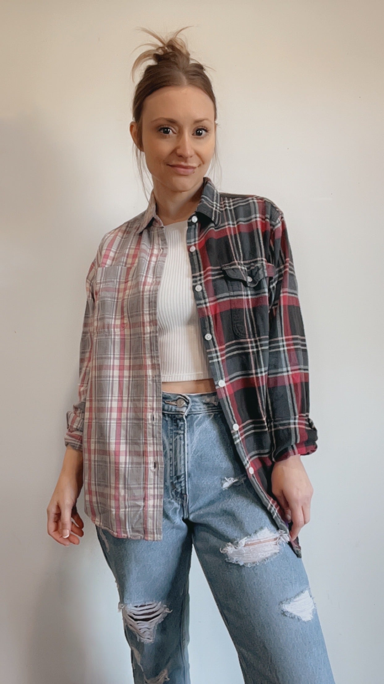 Two Tone Pink Plaid Half & Half Flannel