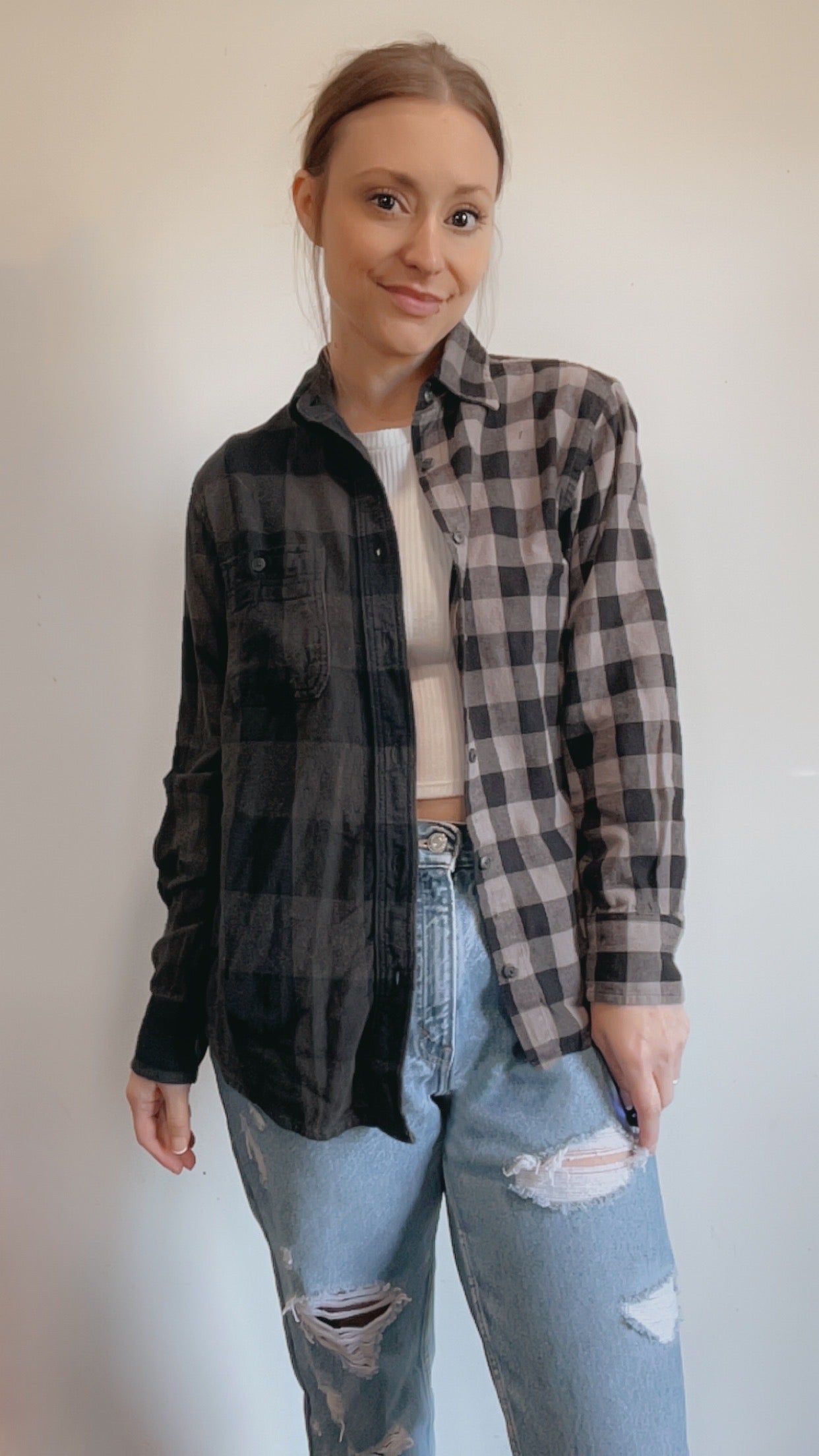 Black/Grey Checkered Two Tone Half & Half Flannel