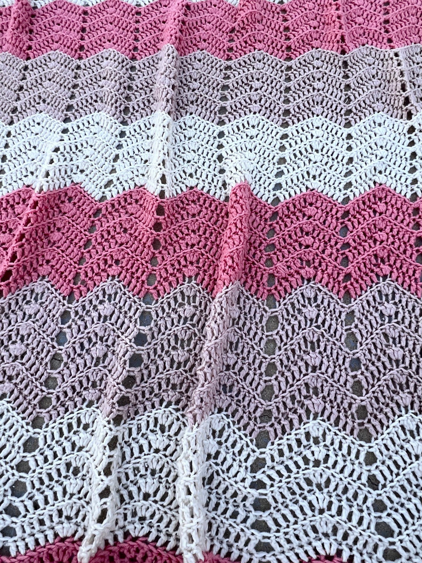 Vintage Crocheted 3 Tone Throw Blanket