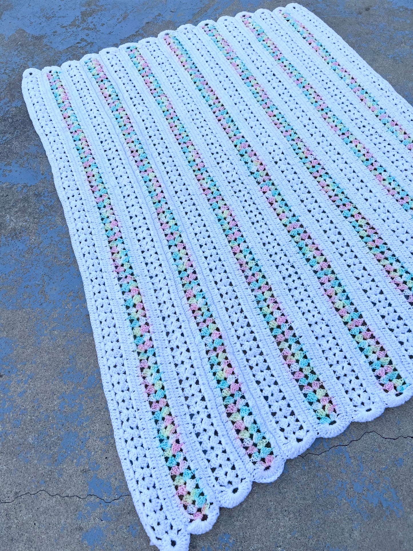 Vintage White + Rainbow Crochet [baby] Blanket