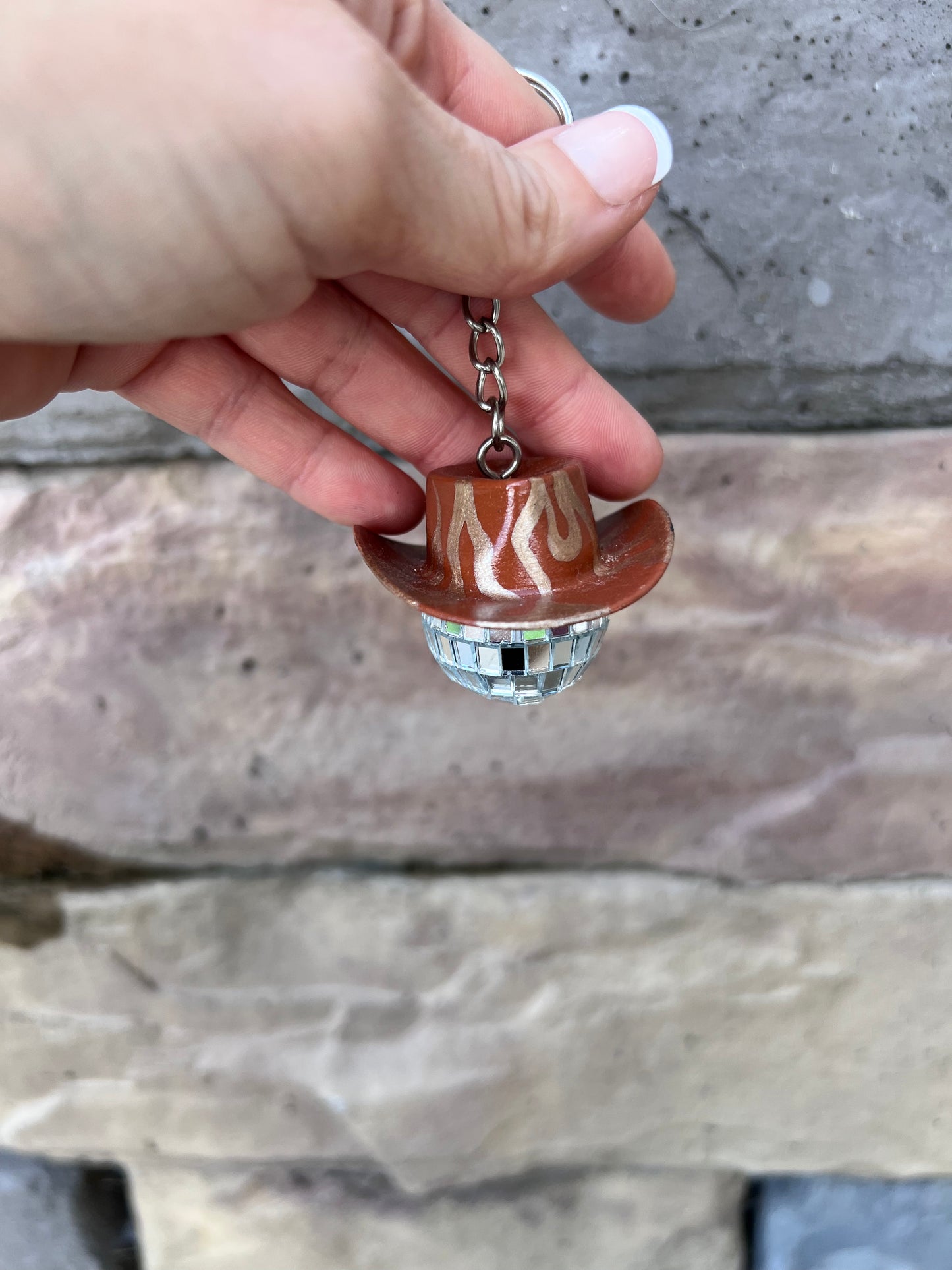 Golden Flames Cowboy Discoball Keychain