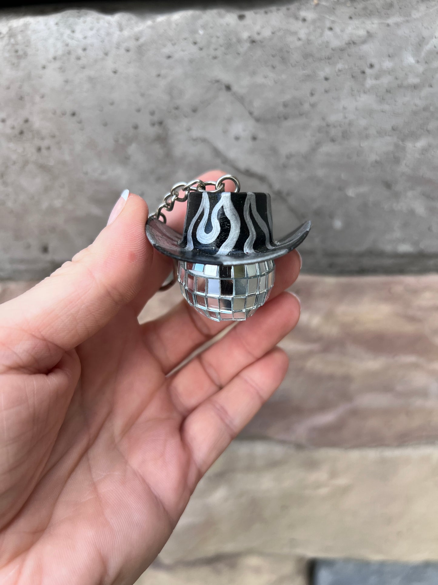 Silver Flames Cowboy Discoball Keychain