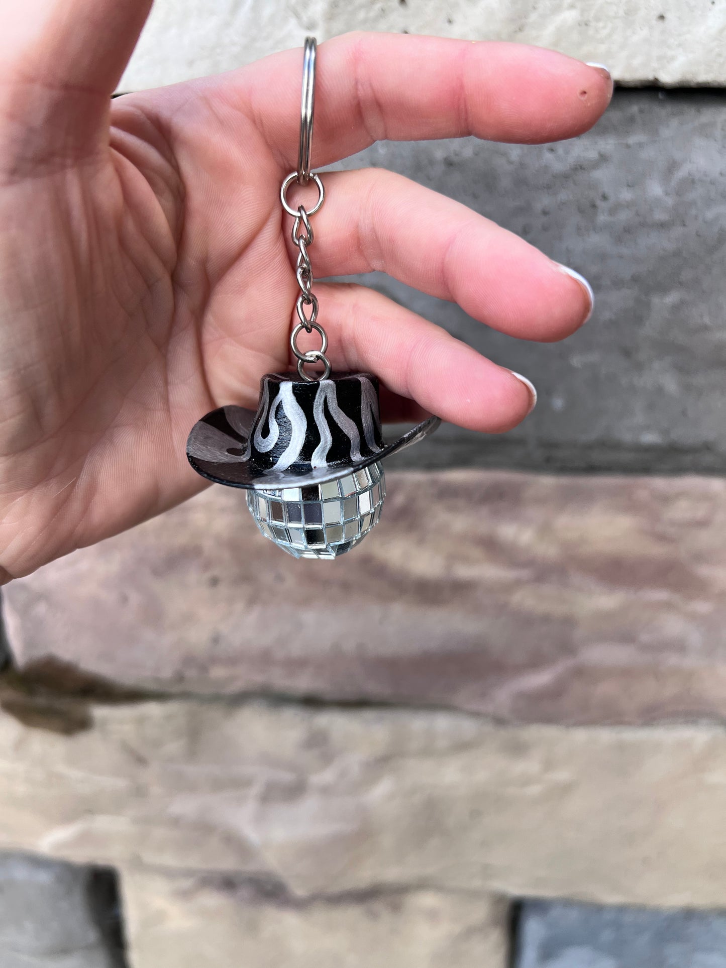 Silver Flames Cowboy Discoball Keychain