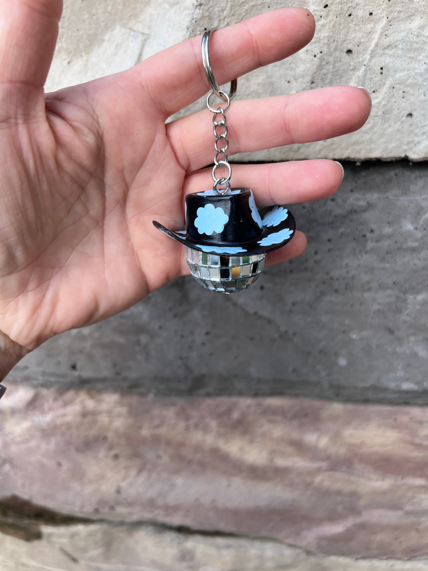 Baby Blue Cloud Inspired Cowboy Discoball Keychain