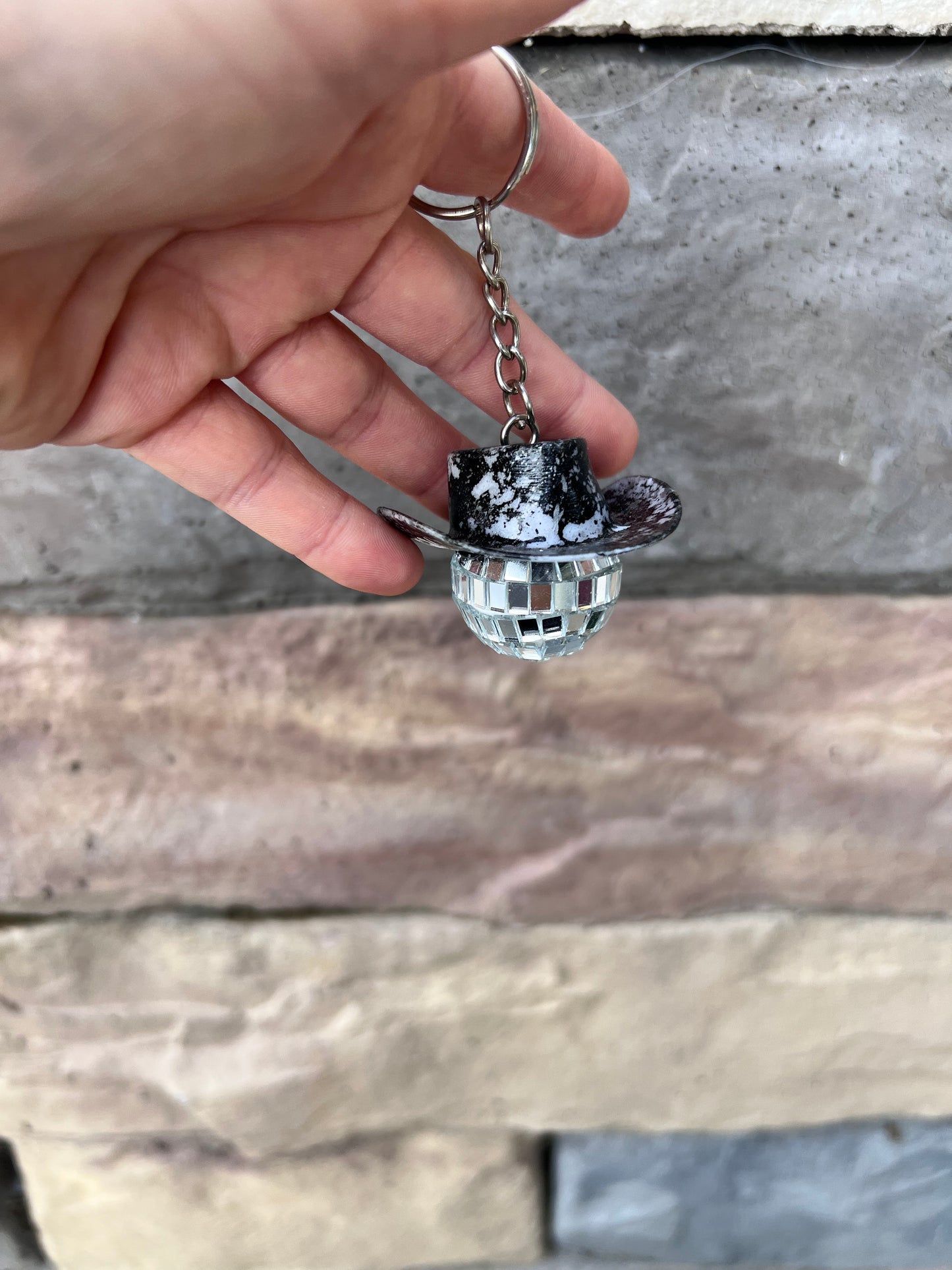 Cracked Black Marble Inspired Cowboy Discoball Keychain